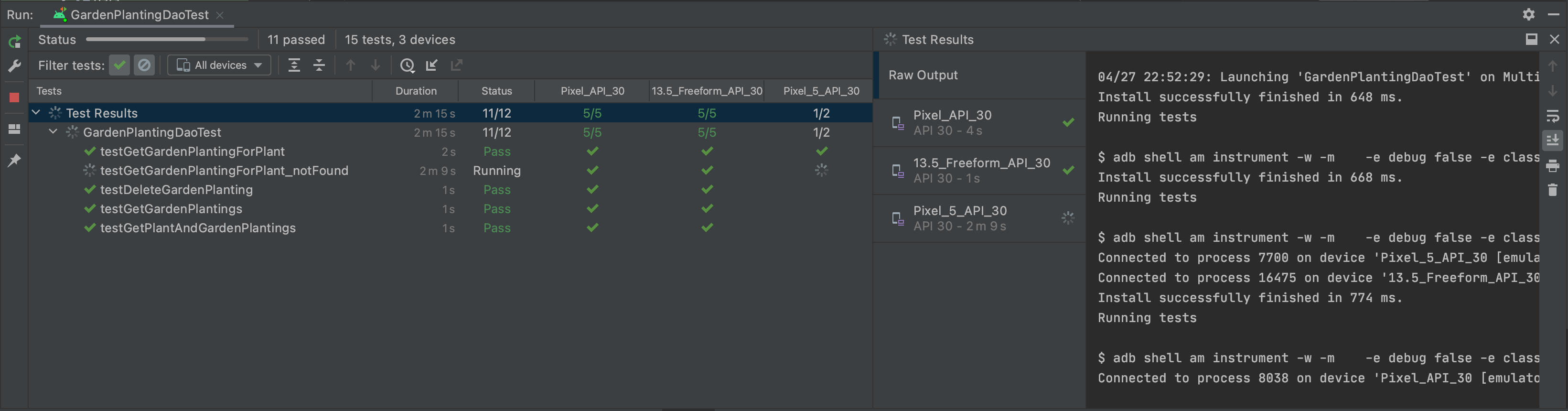 △ Test Matrix 在多个设备上并行运行测试