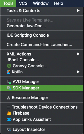 △ Android Studio 中的 Tools > SDK Manager