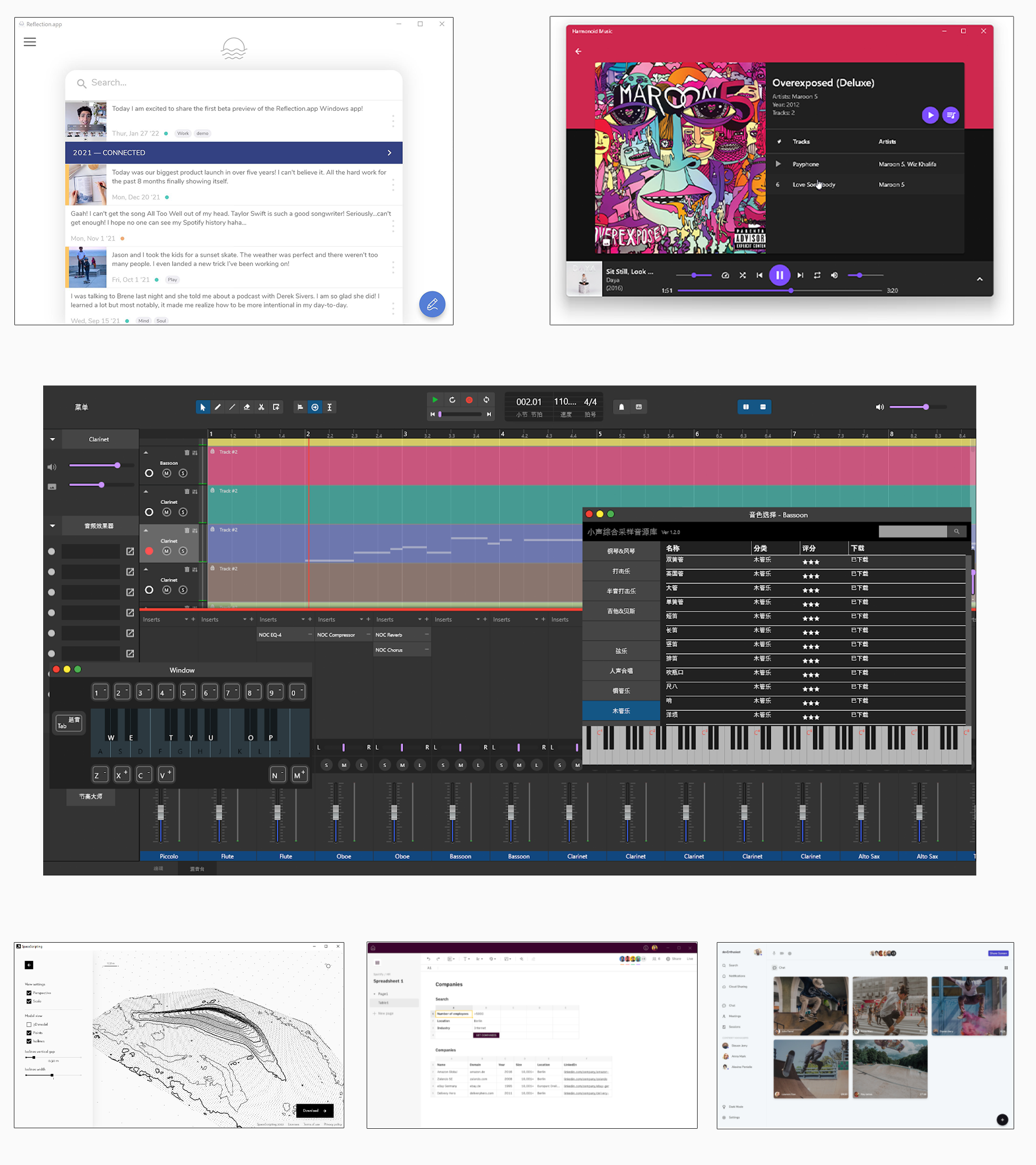 一些使用 Flutter 构建的 Windows 应用程序的早期社区示例，特别展示来自深圳团队的一款应用。